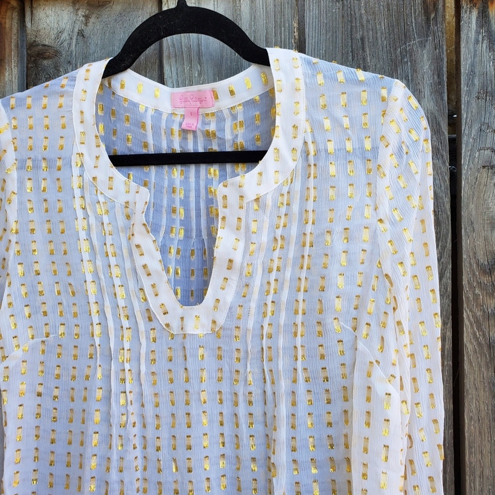 Lilly Pulitzer White Gold Metallic Long Sleeve Top